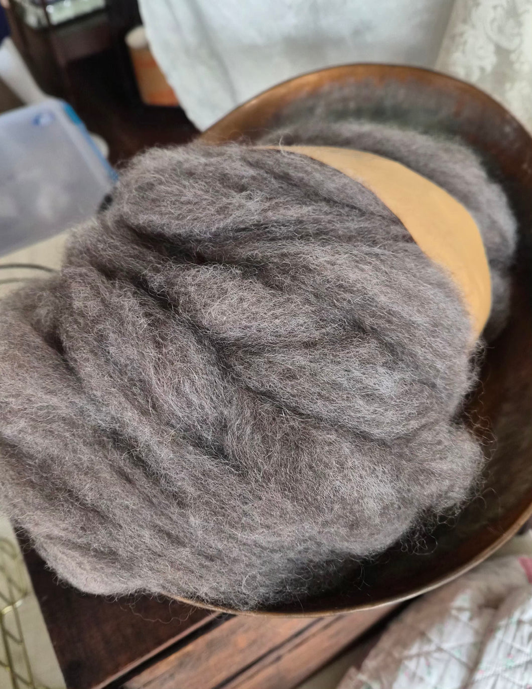 Border Leicester wool/mohair blend roving - natural medium gray