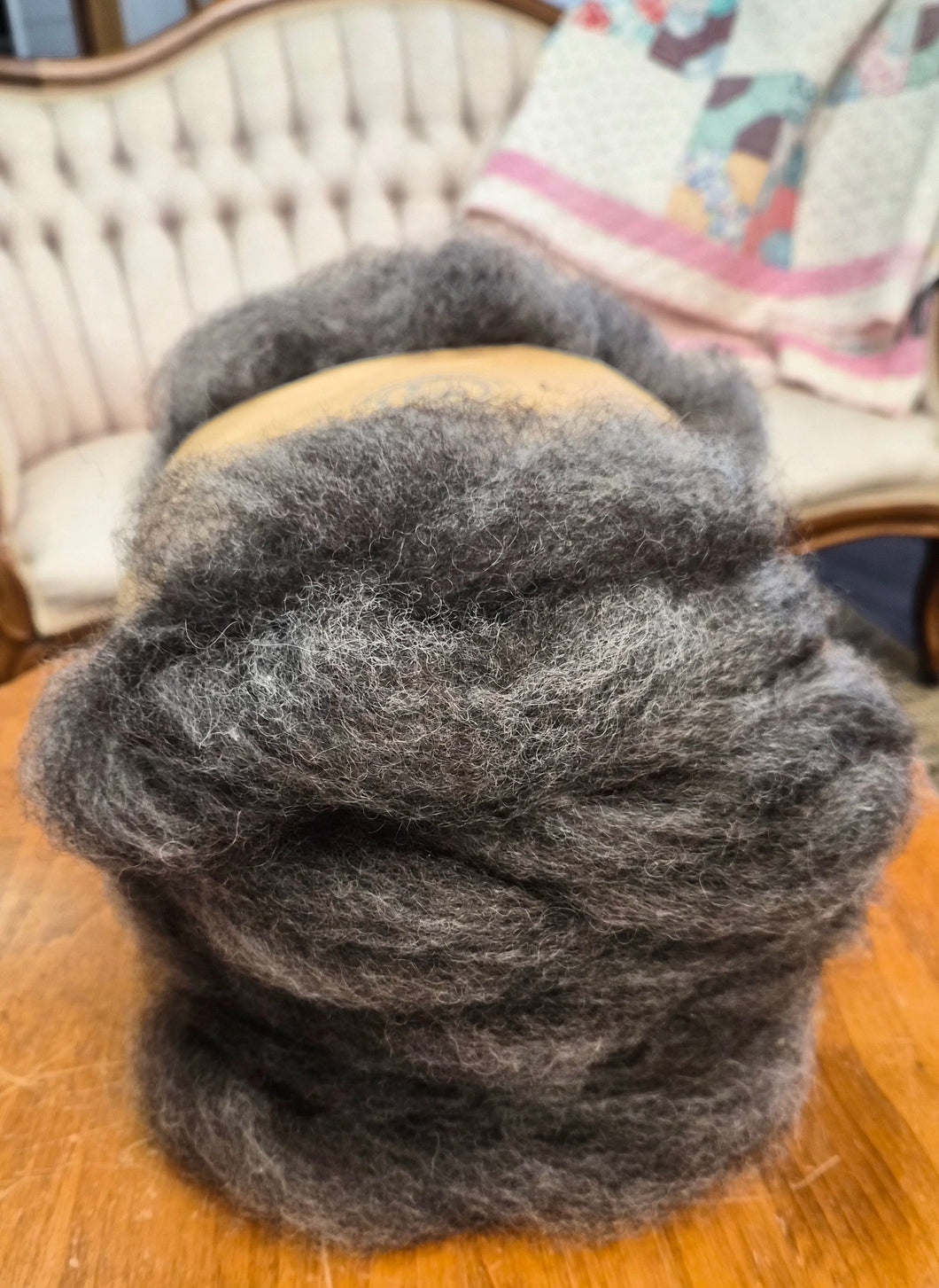 Border Leicester wool/mohair blend roving - natural dark gray